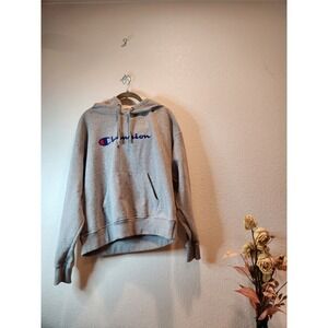 Champion Women's Gray‎ Hoodie Pullover Sweatshirt Spell Out Logo Casual